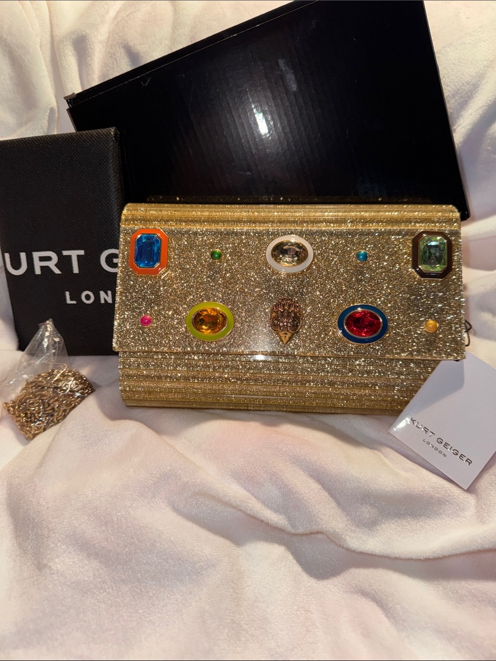 Kurt Geiger Gold Jeweled Evening Clutch